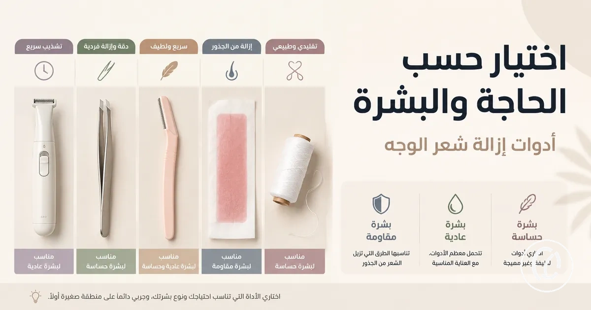 أدوات إزالة شعر الوجه مجمعة حسب الحاجة ونوع البشرة