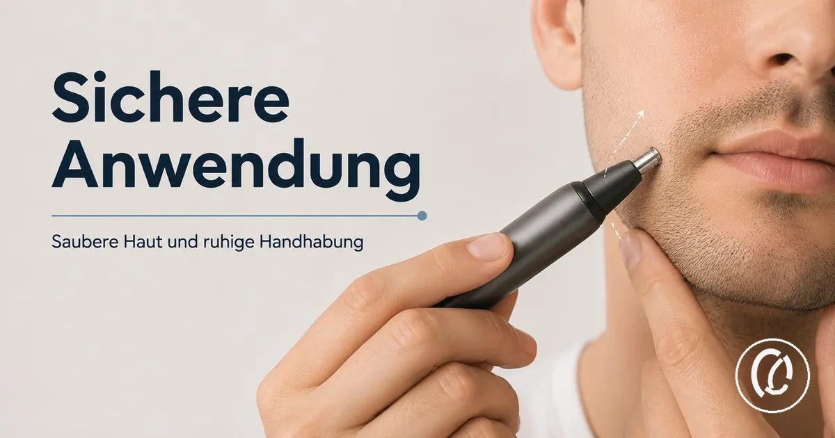 Ein Tool zur Gesichtshaarentfernung vorsichtig auf sauberer Haut angesetzt