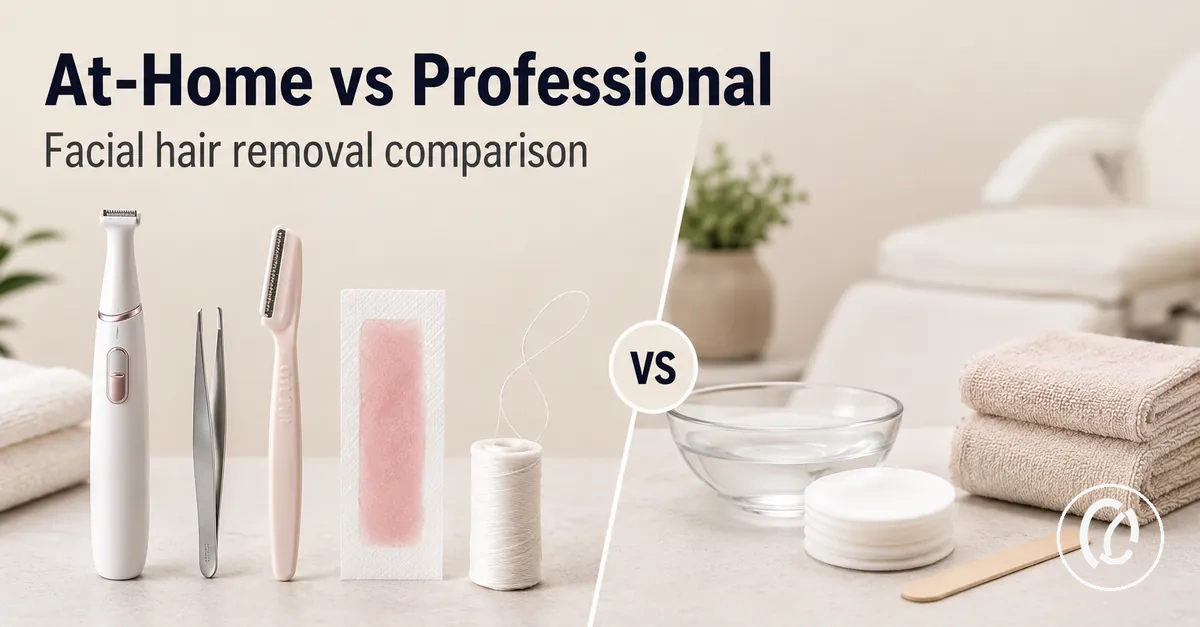 At-home facial hair removal tools shown as an alternative to professional removal