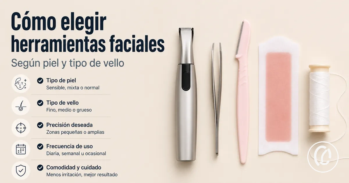 Herramientas para eliminar vello facial con criterios de elección por piel y tipo de vello