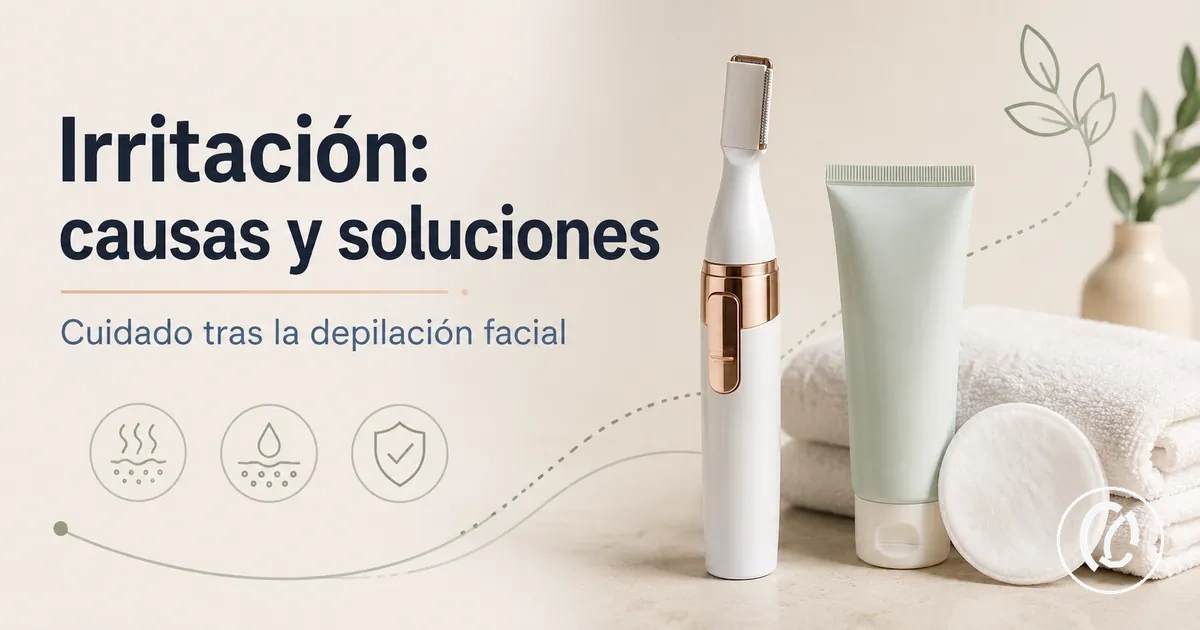 Herramienta para eliminar vello facial junto a productos calmantes para cuidar la irritación