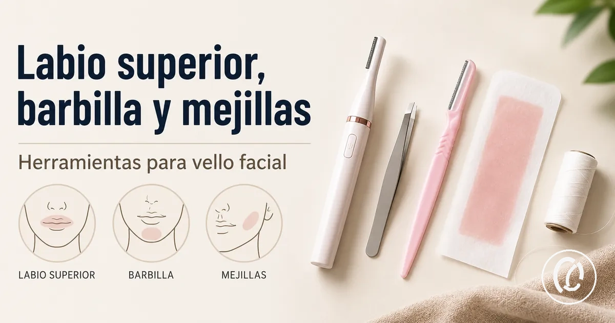 Herramientas para eliminar vello facial en labio superior, barbilla y mejillas