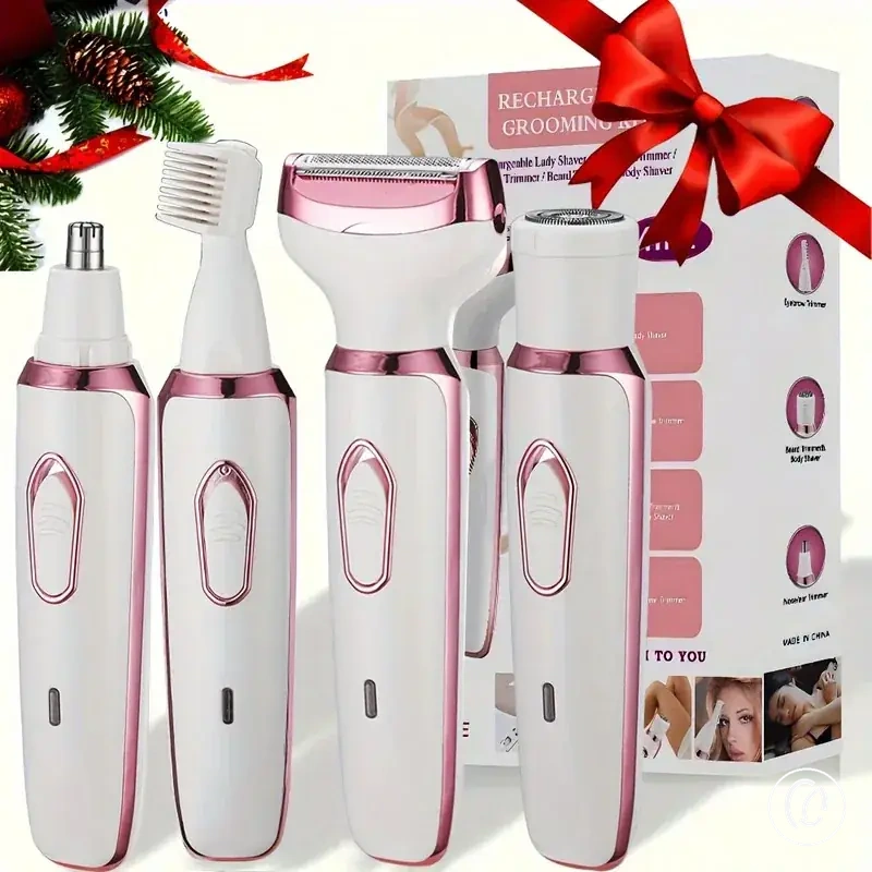 Set eléctrico depilador 4 en 1 con accesorios para bikini, cejas, nariz, rostro y piernas