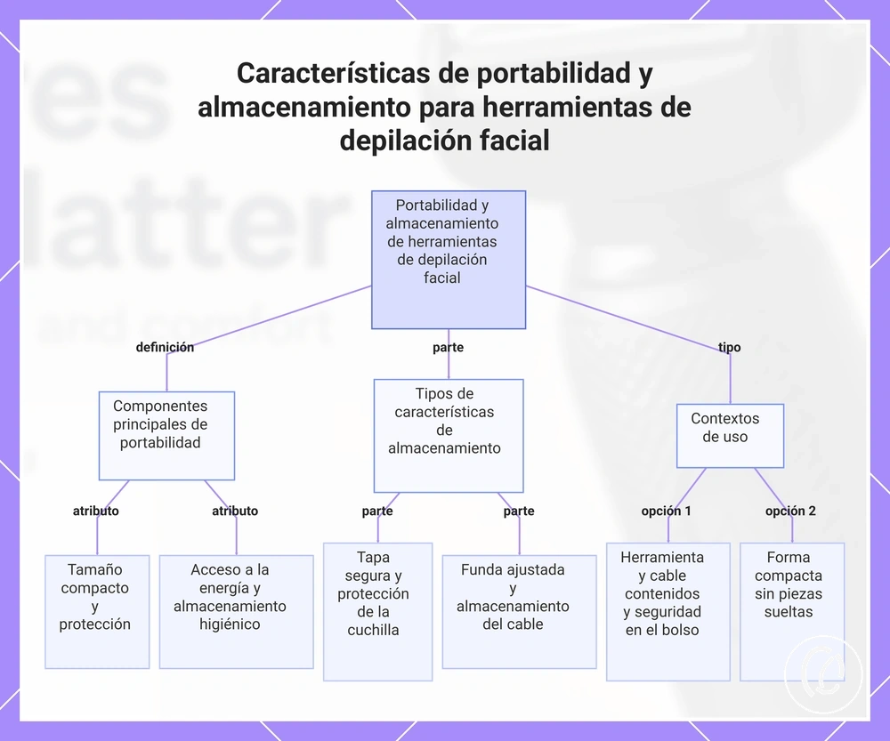 Características de portabilidad y almacenamiento para herramientas de depilación facial