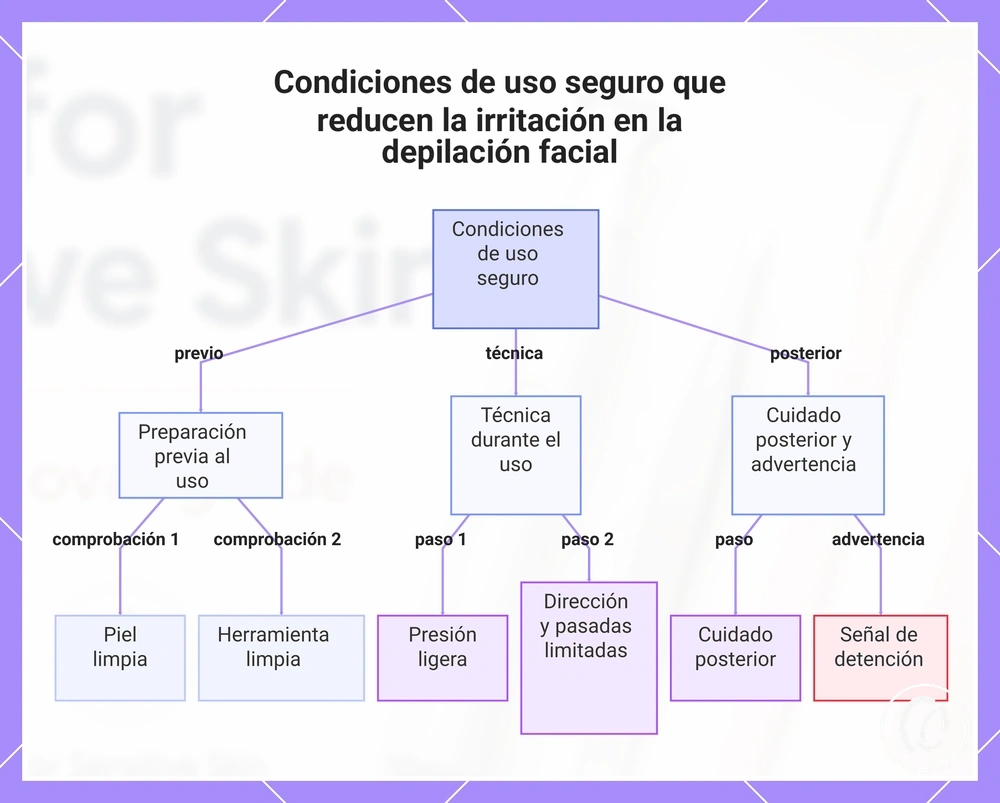 Condiciones de uso seguro que reducen la irritación en la depilación facial