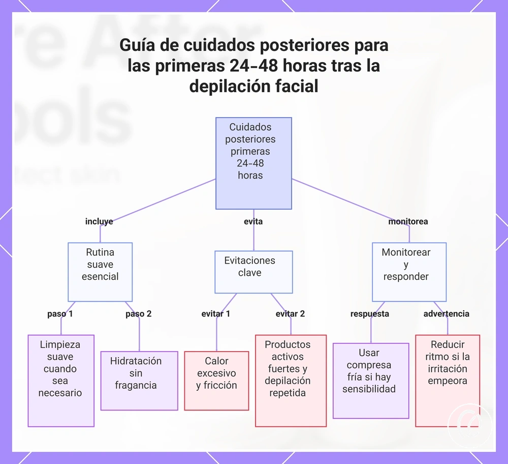 Guía de cuidados posteriores para las primeras 24-48 horas tras la depilación facial