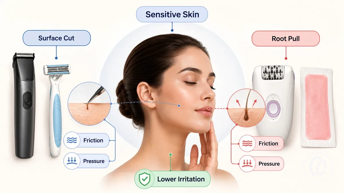Herramientas para eliminar vello facial comparadas para un uso de menor irritación en piel sensible
