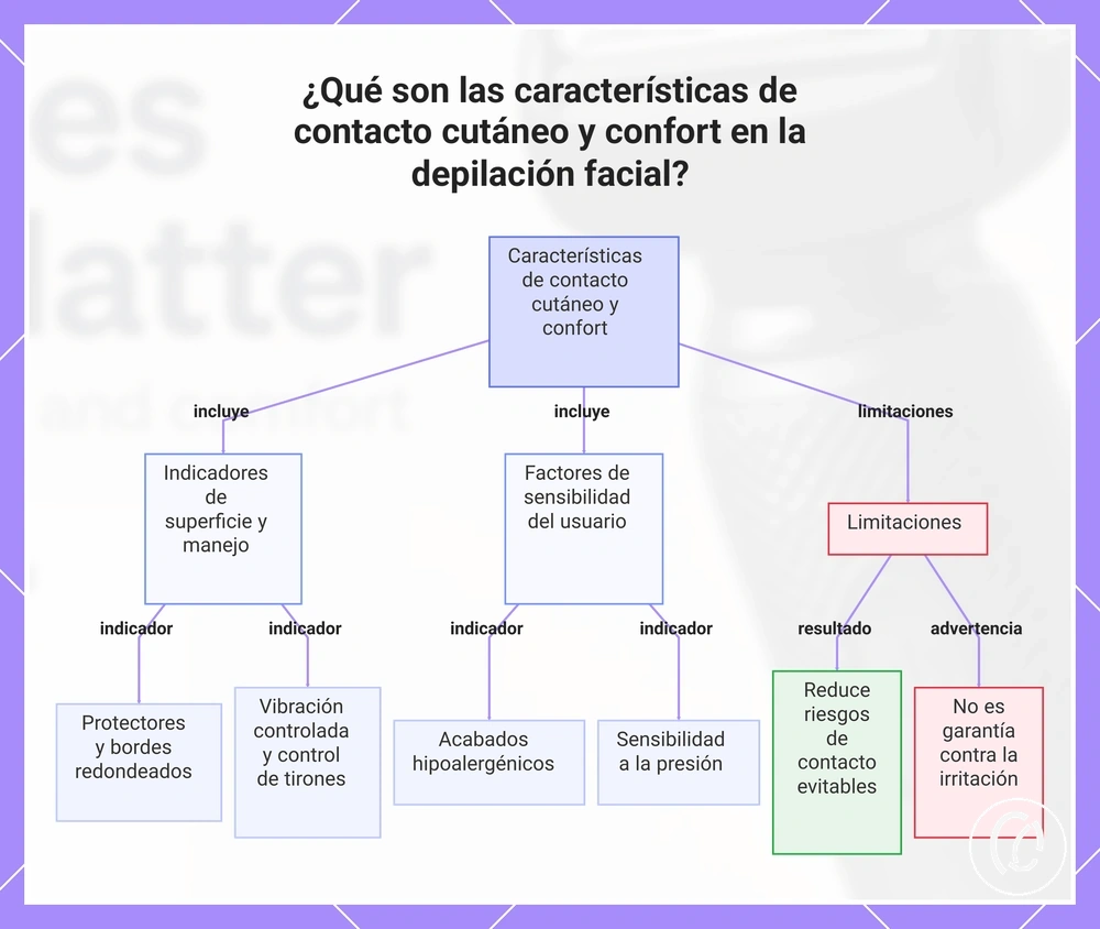 ¿Qué son las características de contacto cutáneo y confort en la depilación facial?