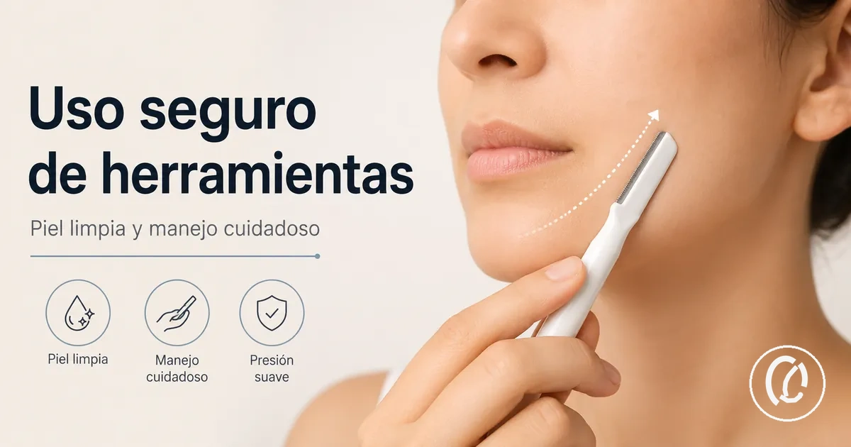 Herramienta para eliminar vello facial usada con cuidado sobre la piel limpia