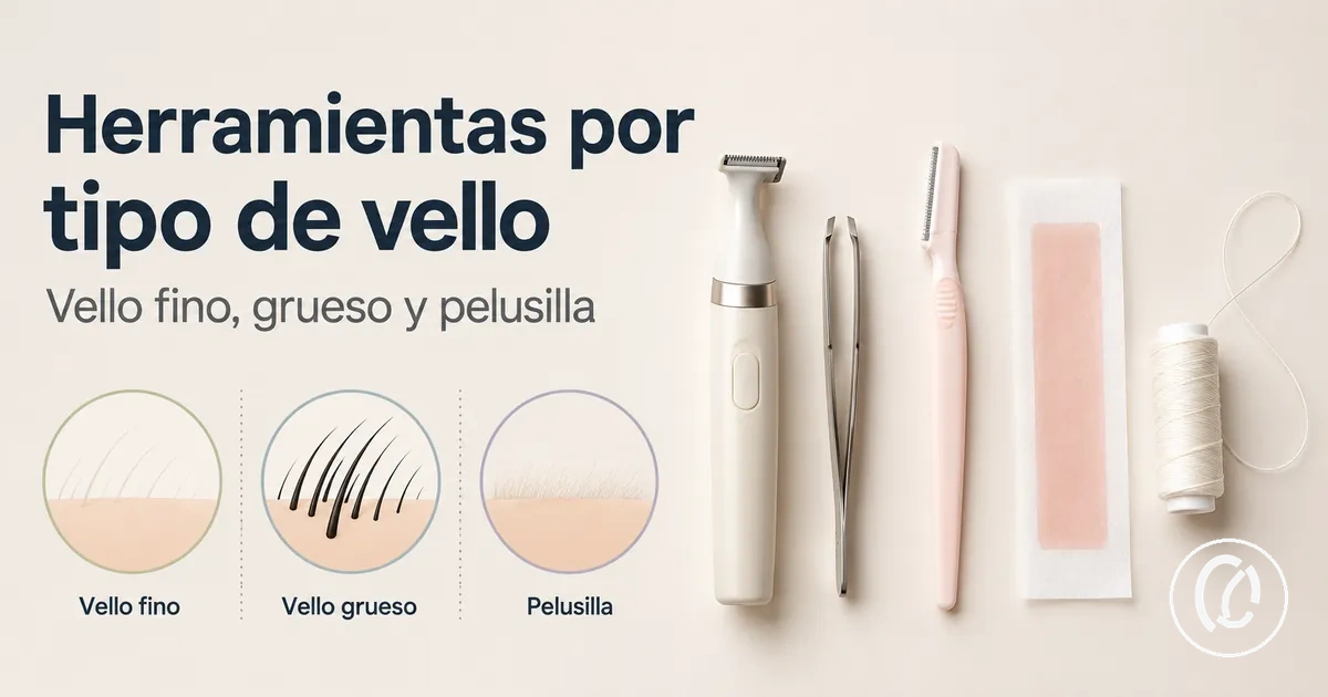 Herramientas para eliminar vello facial seleccionadas para vello fino, vello grueso y pelusilla