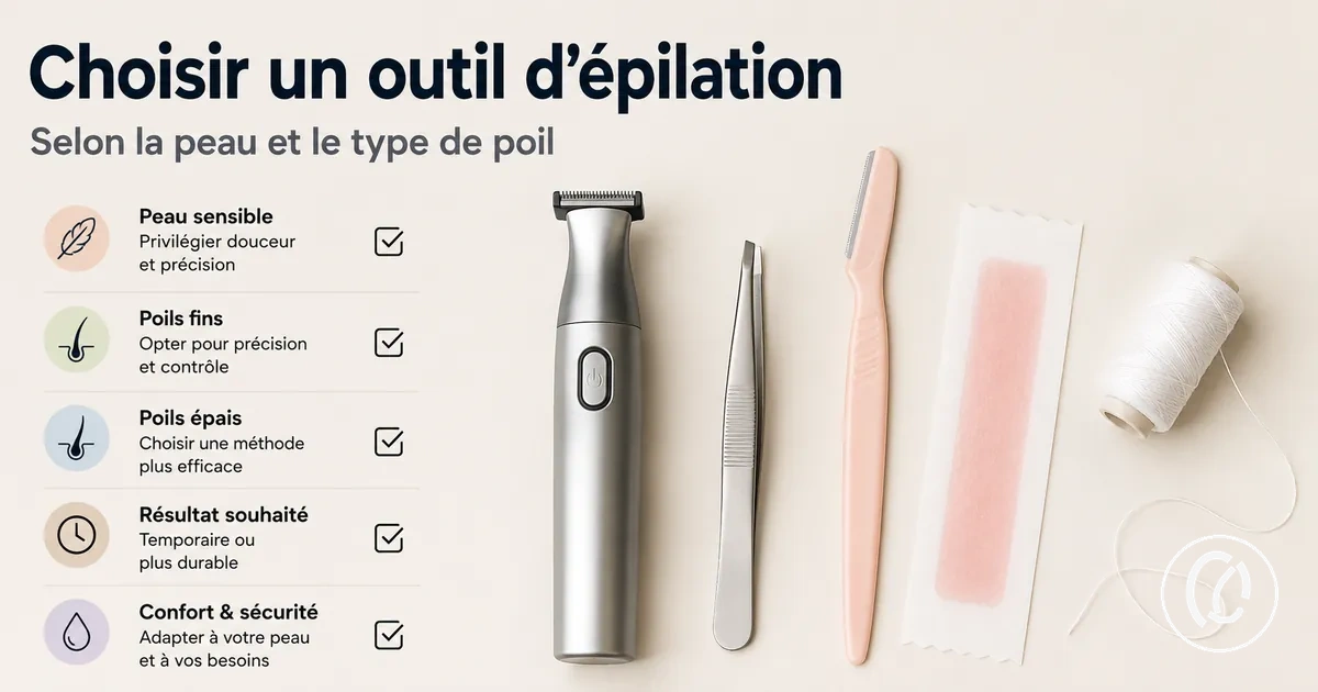 Outils d’épilation du visage présentés avec des critères de choix selon la peau et le type de poil