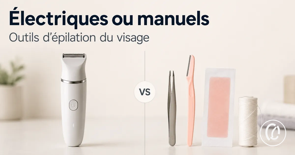 Outils électriques et manuels d’épilation du visage comparés côte à côte