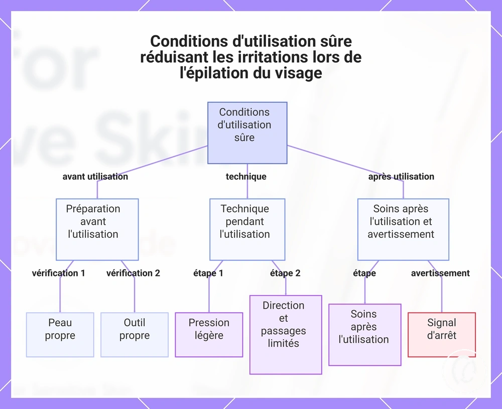 Conditions d'utilisation sûre réduisant les irritations lors de l'épilation du visage