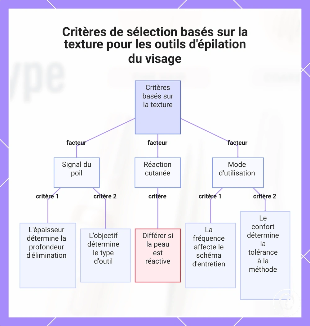Critères de sélection basés sur la texture pour les outils d'épilation du visage