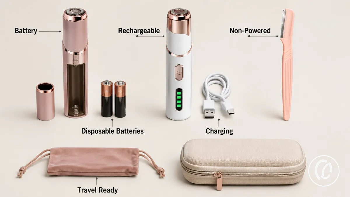 Outils d épilation du visage à pile rechargeables et manuels comparés selon leur source d alimentation