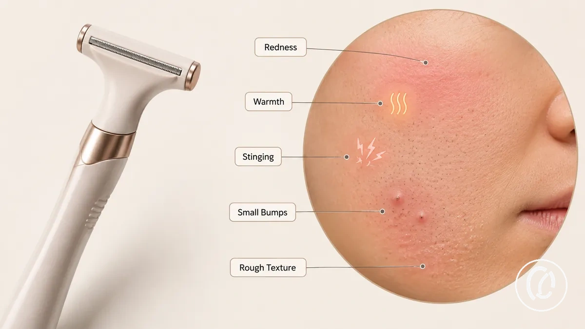 Outil d’épilation du visage avec des produits de soin apaisants sur une surface propre