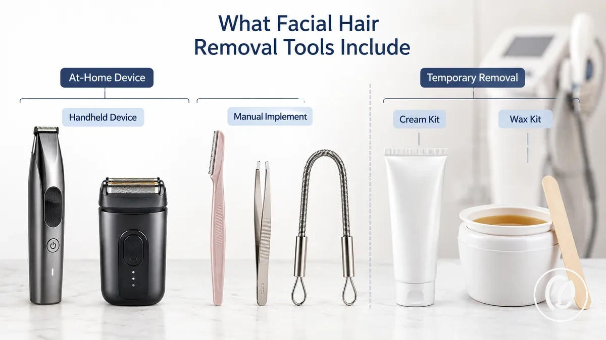 Outils d’épilation du visage comprenant des options portatives, manuelles, de crème et de cire