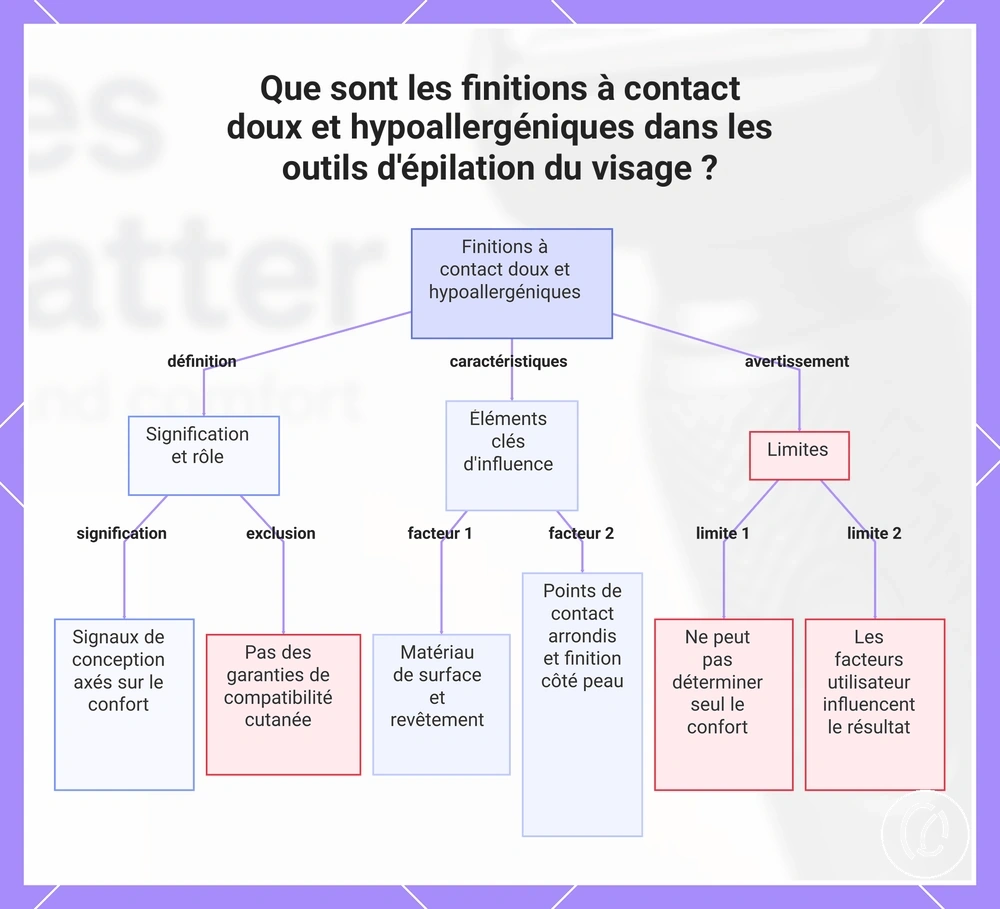 Que sont les finitions à contact doux et hypoallergéniques dans les outils d'épilation du visage ?