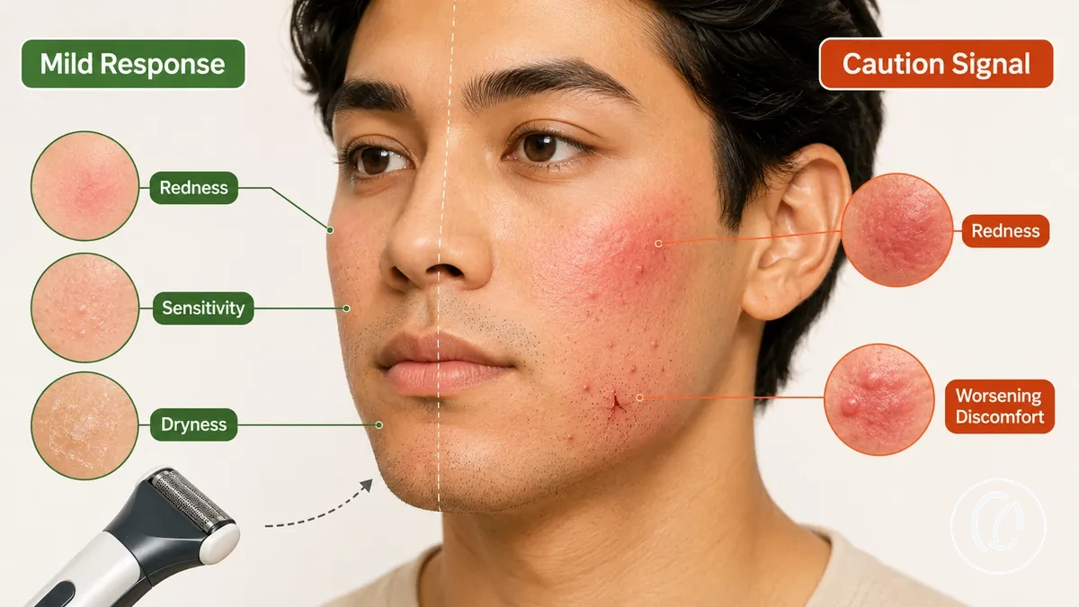 Peau du visage après l’utilisation d’outils d’épilation montrant les réactions cutanées temporaires courantes