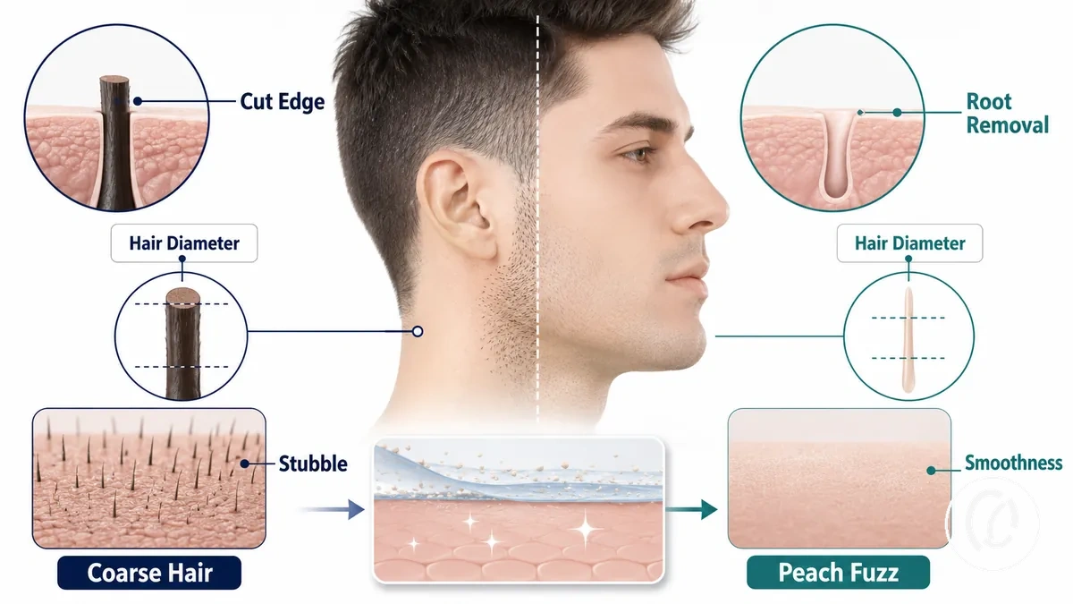 Diagramme montrant comment la texture des poils du visage affecte le chaume, la douceur et la sensation de repousse
