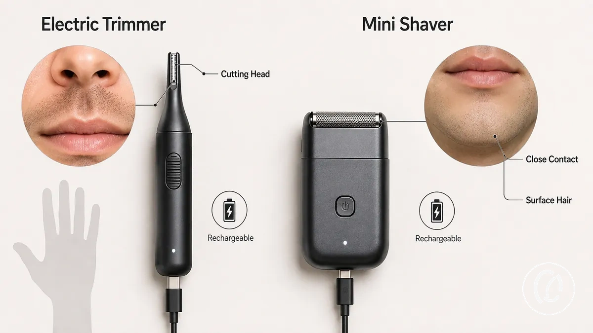 Tondeuse électrique pour le visage et mini rasoir avec tête et corps compact visibles