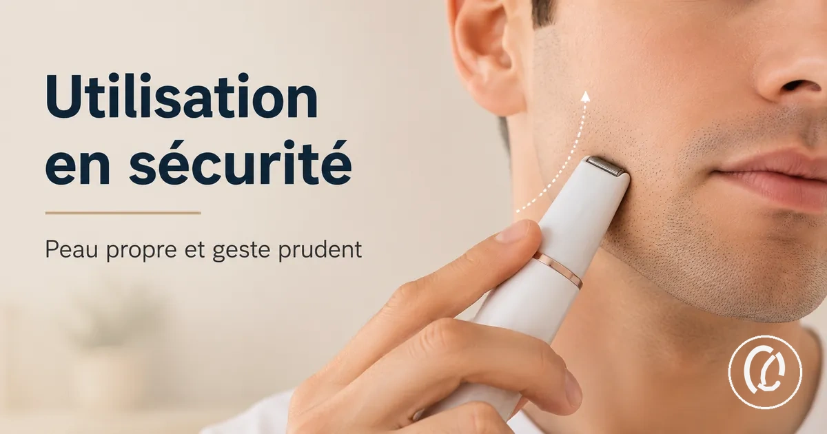 Outil d’épilation du visage utilisé avec précaution sur une peau propre