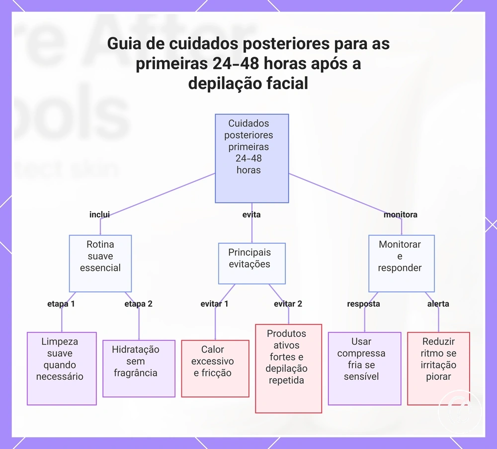 Guia de cuidados posteriores para as primeiras 24-48 horas após a depilação facial