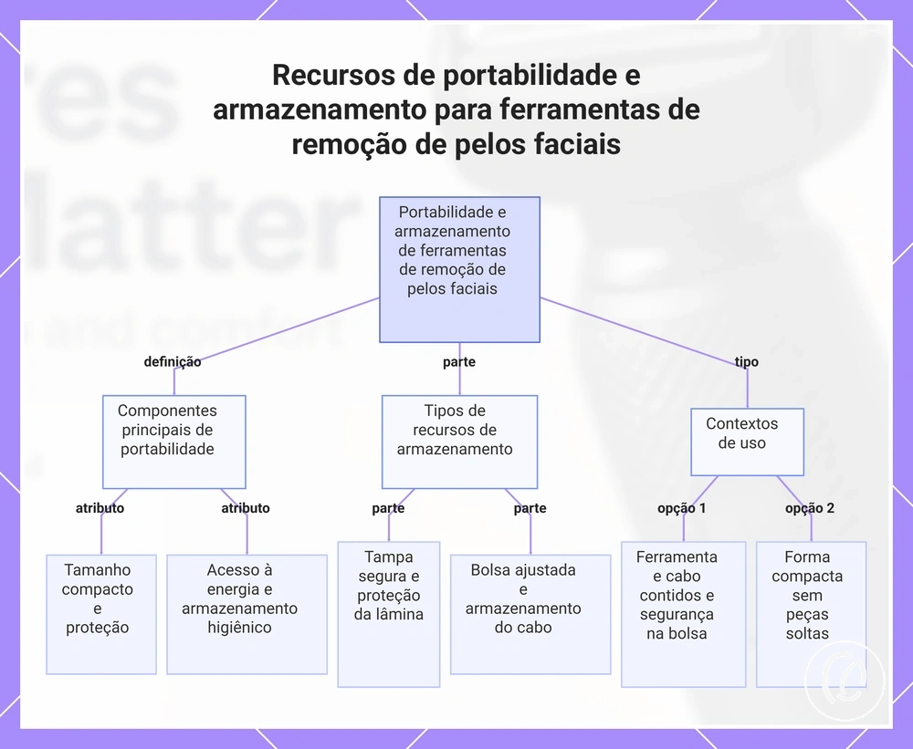 Recursos de portabilidade e armazenamento para ferramentas de remoção de pelos faciais