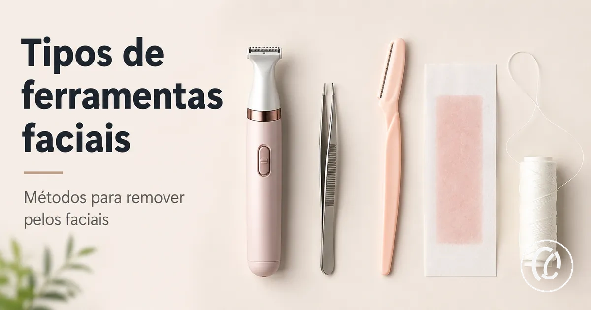 Diferentes tipos de ferramentas para remover pelos faciais mostrados lado a lado