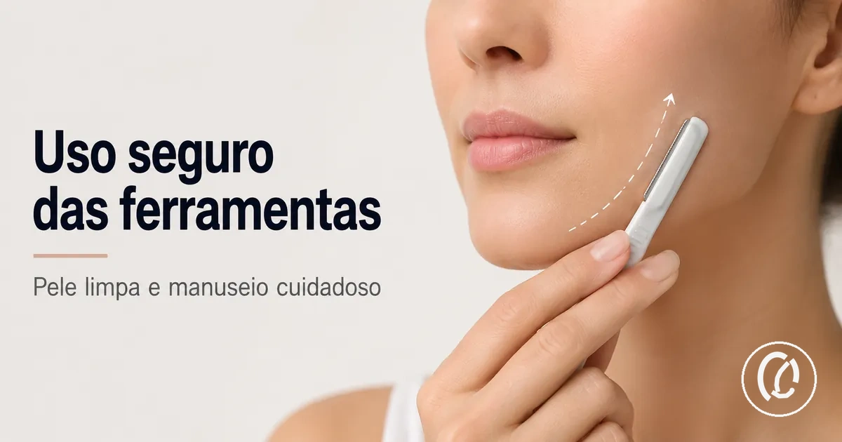 Ferramenta para remover pelos faciais usada com cuidado sobre a pele limpa