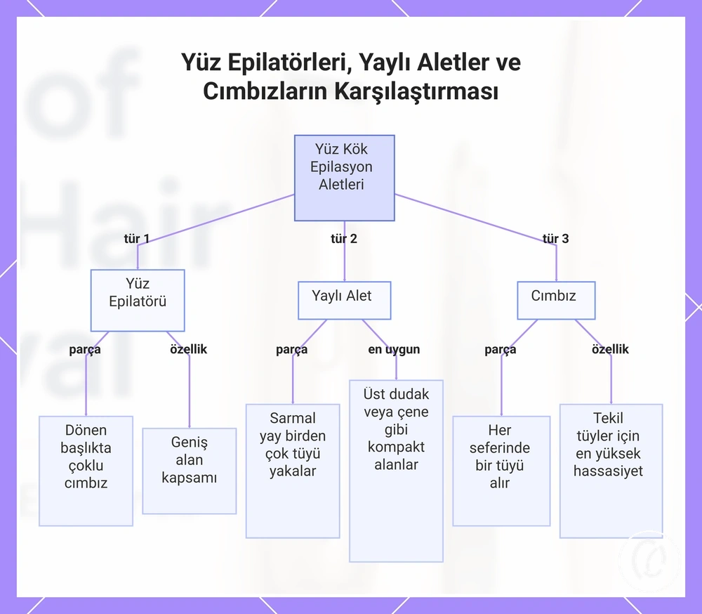 Yüz Epilatörleri, Yaylı Aletler ve Cımbızların Karşılaştırması