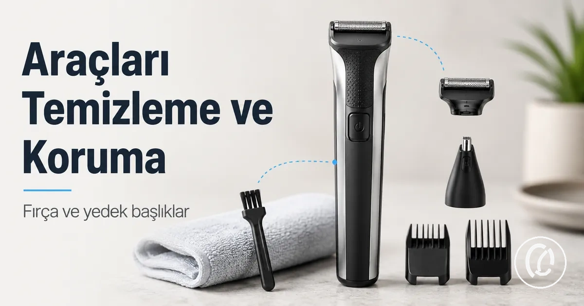 Temizleme fırçası ve yedek başlıklarla birlikte yüz tüyü alma araçları