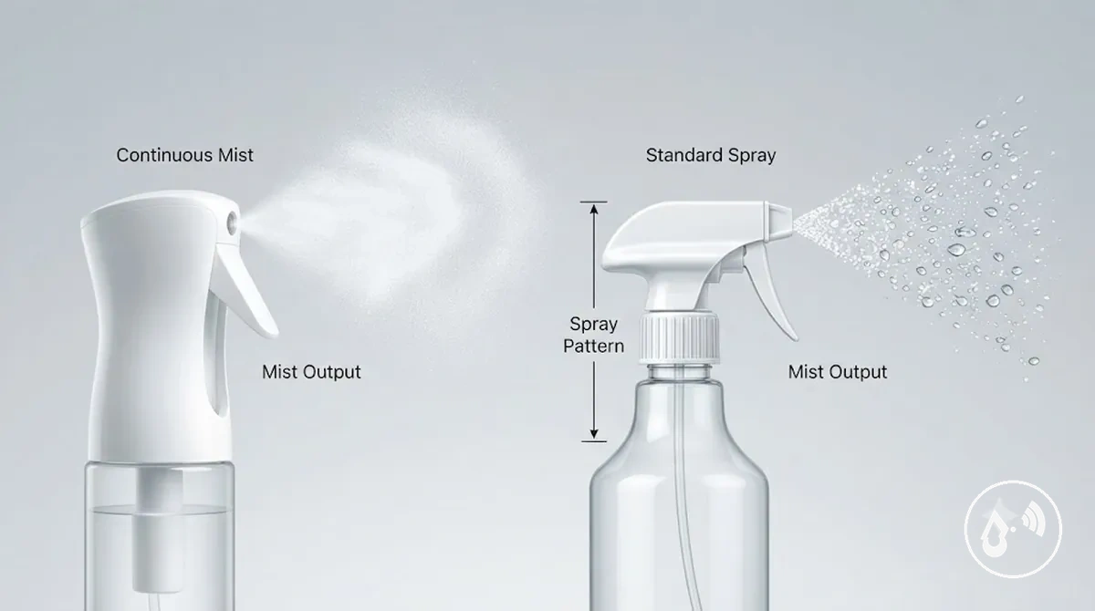 Comparison of continuous mist spray and standard spray patterns