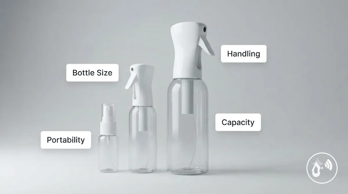 Continuous mist spray bottle sizes and capacity factors for selection