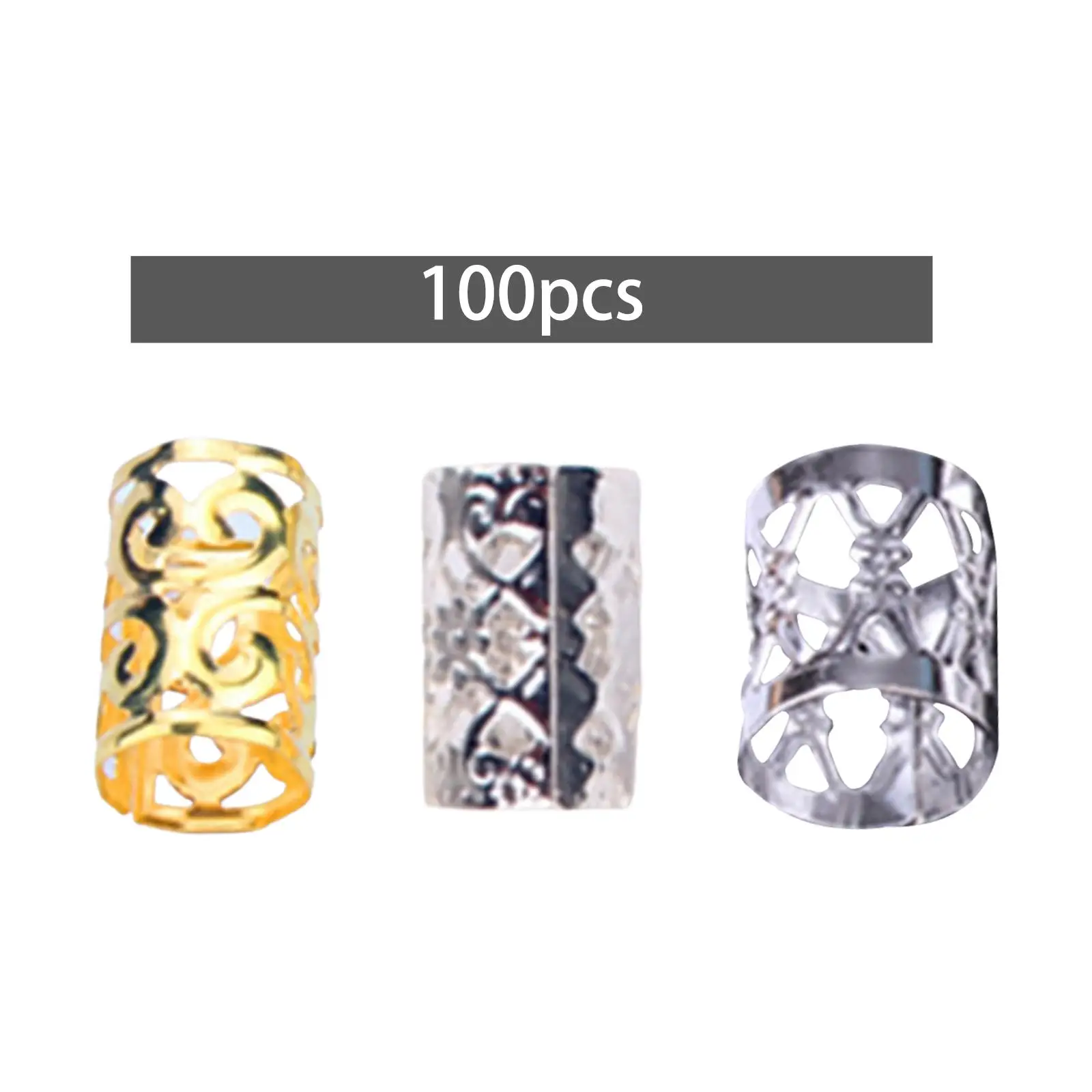 100x Dreadlocks Beads, Hair Braid Rings Clips Adjustable Metal Clips Cuffs Rings for Women and Men Hair Braiding