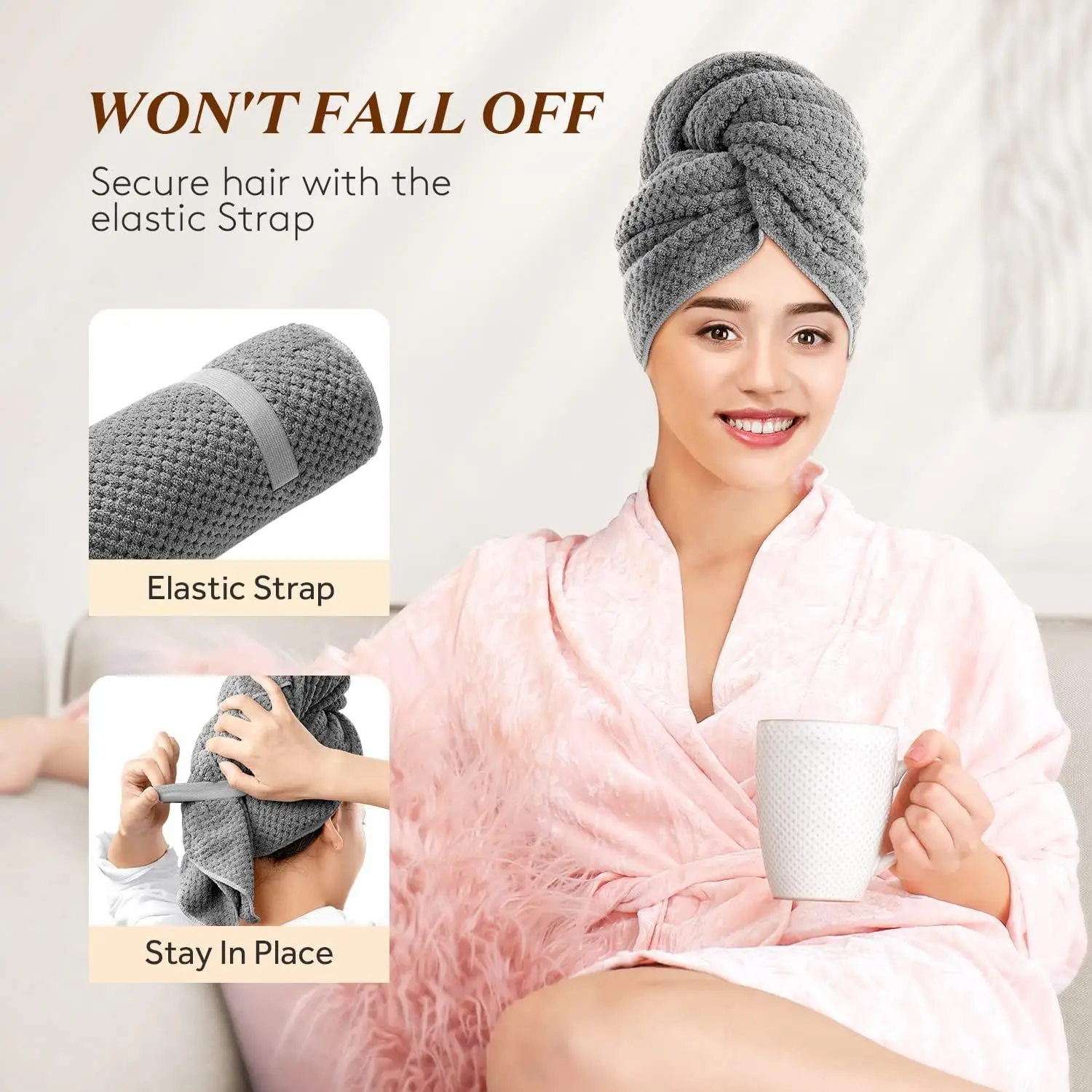 Grande Serviette de Cheveux Longs en Microcarence pour Femme