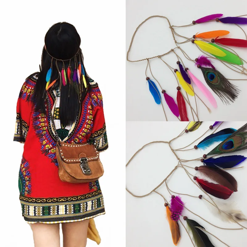 Bandeau de plumes de paon bohème européen et américain
