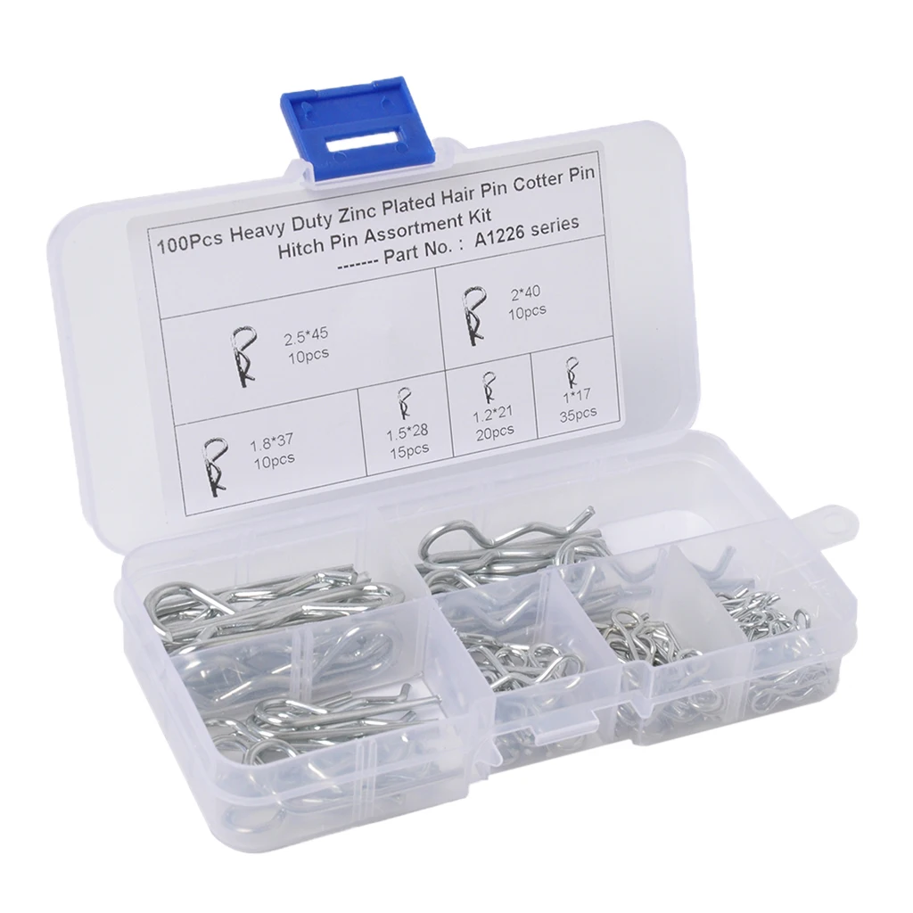 100 PC Industrial Mechanical Hitch Hair R Cotter Pin Tractor Clip Assortment