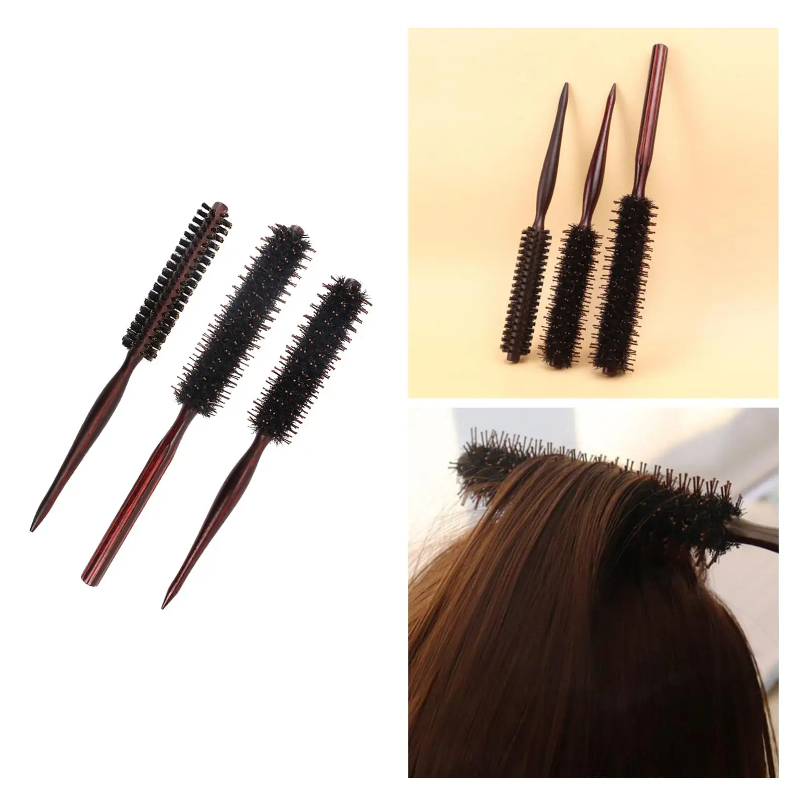Hair Brush Hair Comb Small Roller Round Brush Wooden Handle Rolling Brush for Hairdressing Volumizing Detangling Men Women Hotel