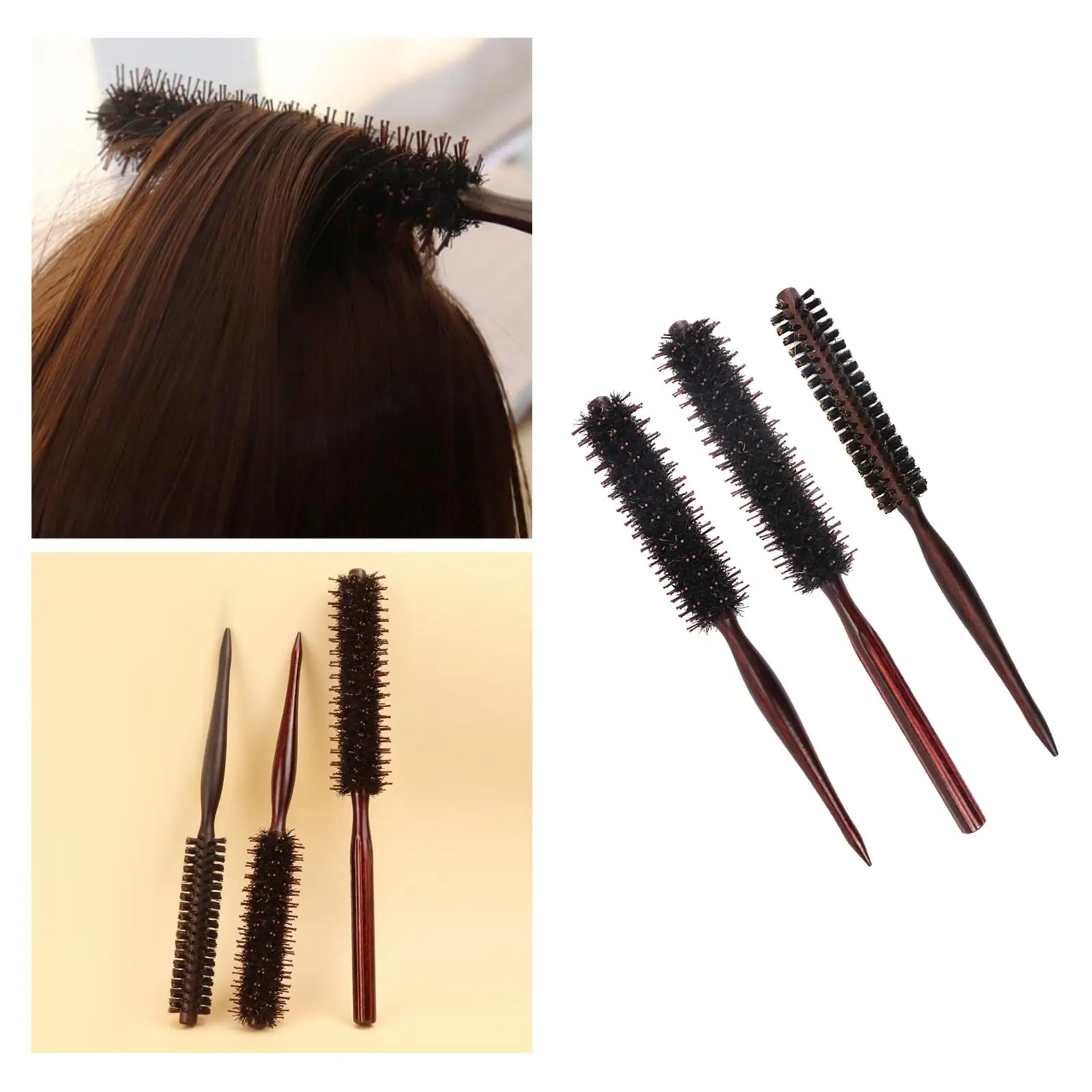 Hair Brush Hair Comb Small Roller Round Brush Wooden Handle Rolling Brush for Hairdressing Volumizing Detangling Men Women Hotel