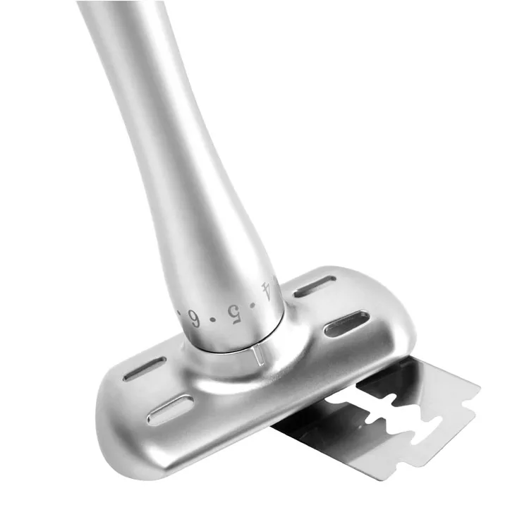 QShave – rasoir de sécurité réglable avec couvercle magnétique, 1 rasoir, 1 étui jetable et 5 lames