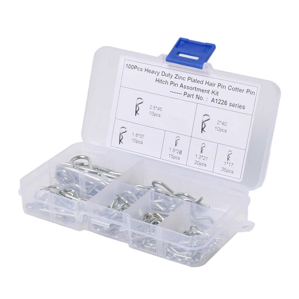 100 PC Industrial Mechanical Hitch Hair R Cotter Pin Tractor Clip Assortment