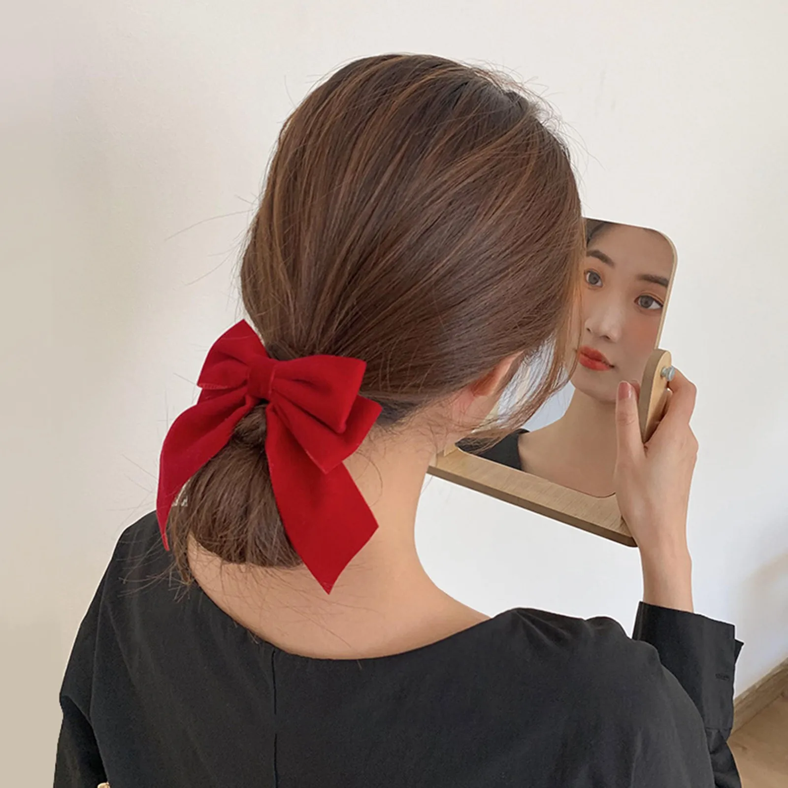 Épingle à cheveux en velours rouge vin 8