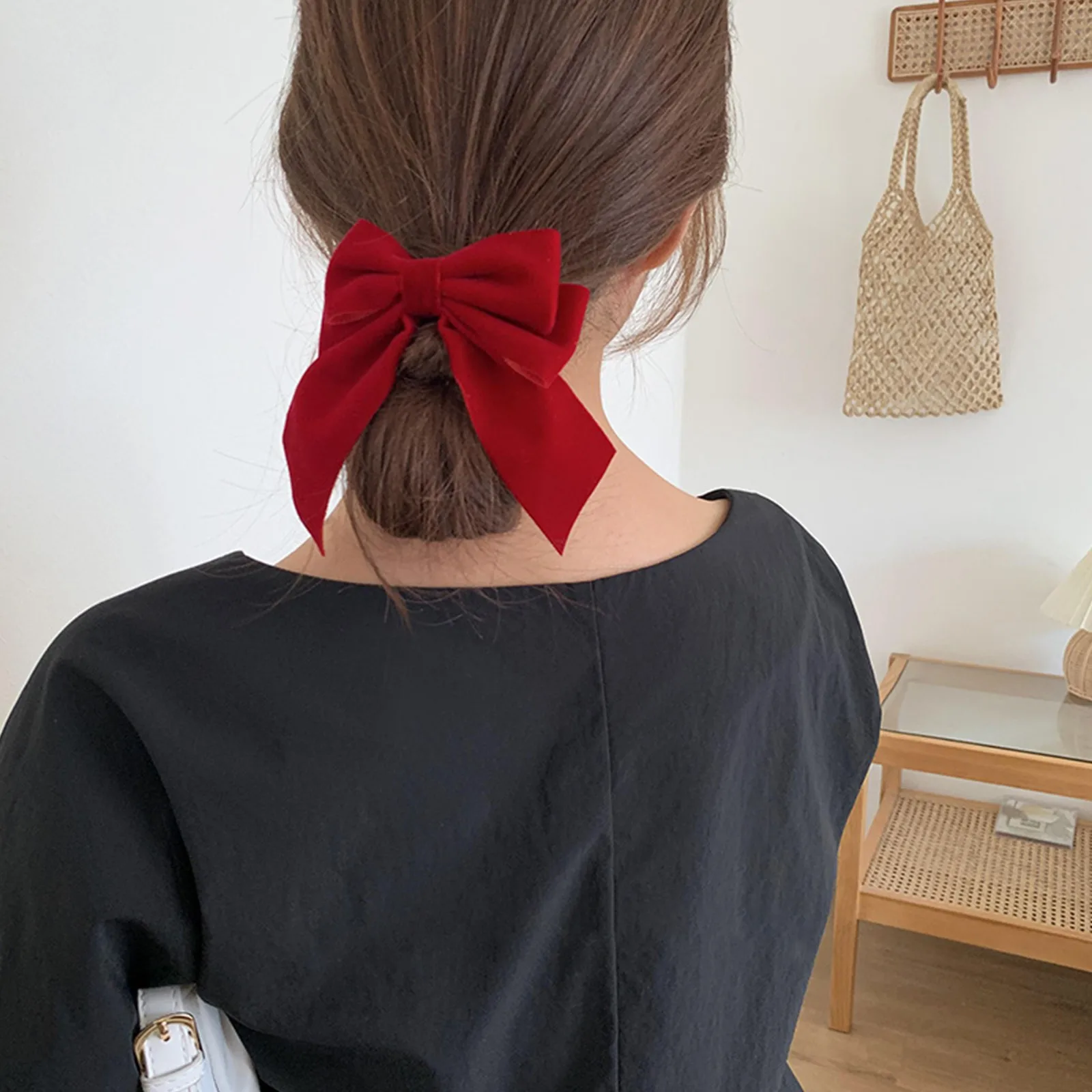 Épingle à cheveux en velours rouge vin 9